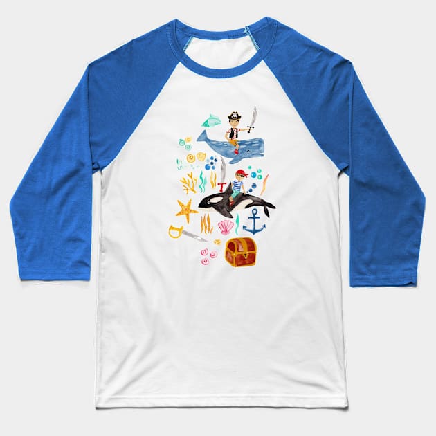 Underwater Pirates Baseball T-Shirt by tangerinetane